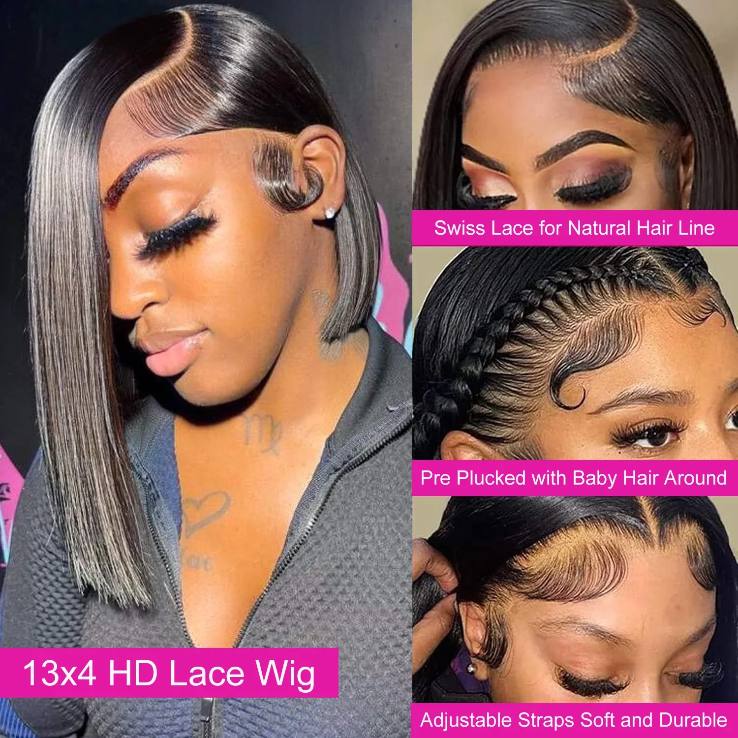 Kurze Bob Lace Front Perücke Aus Echthaar Brasilianisches Haar_voghion.com