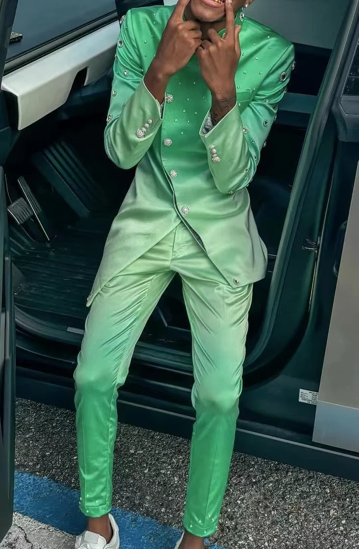 Custom Rhinestone Shiny Wedding Green Suit for Men Formal Groom Luxury Prom  Suit Tuxedo Best Man Wedding Party Tuxedo - Main Image