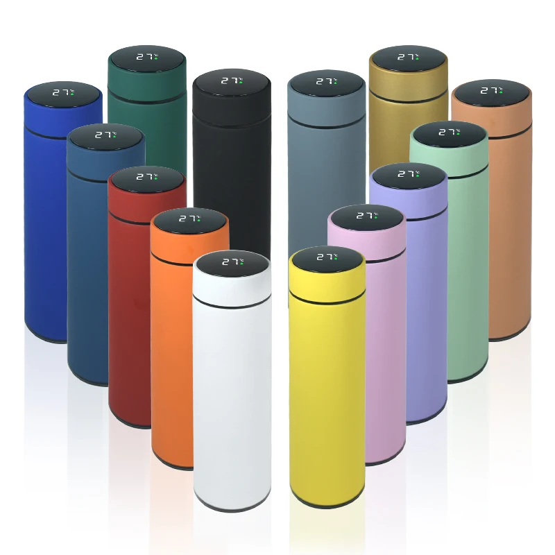 Factory in Stock 17oz LED Temperature Display Thermal Vacuum Flask Matte Rubber Paint Stainless Steel 500ml Smart Water Bottle