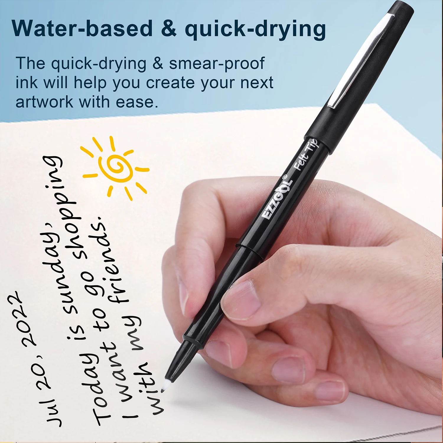Ezzgol Black Felt Tip Pens, 30 Pack, 0.7mm Premium Medium Fine Point, Felt  Tip Markers For Writing, Journal, Planner Coloring, Note Taking, Drawing