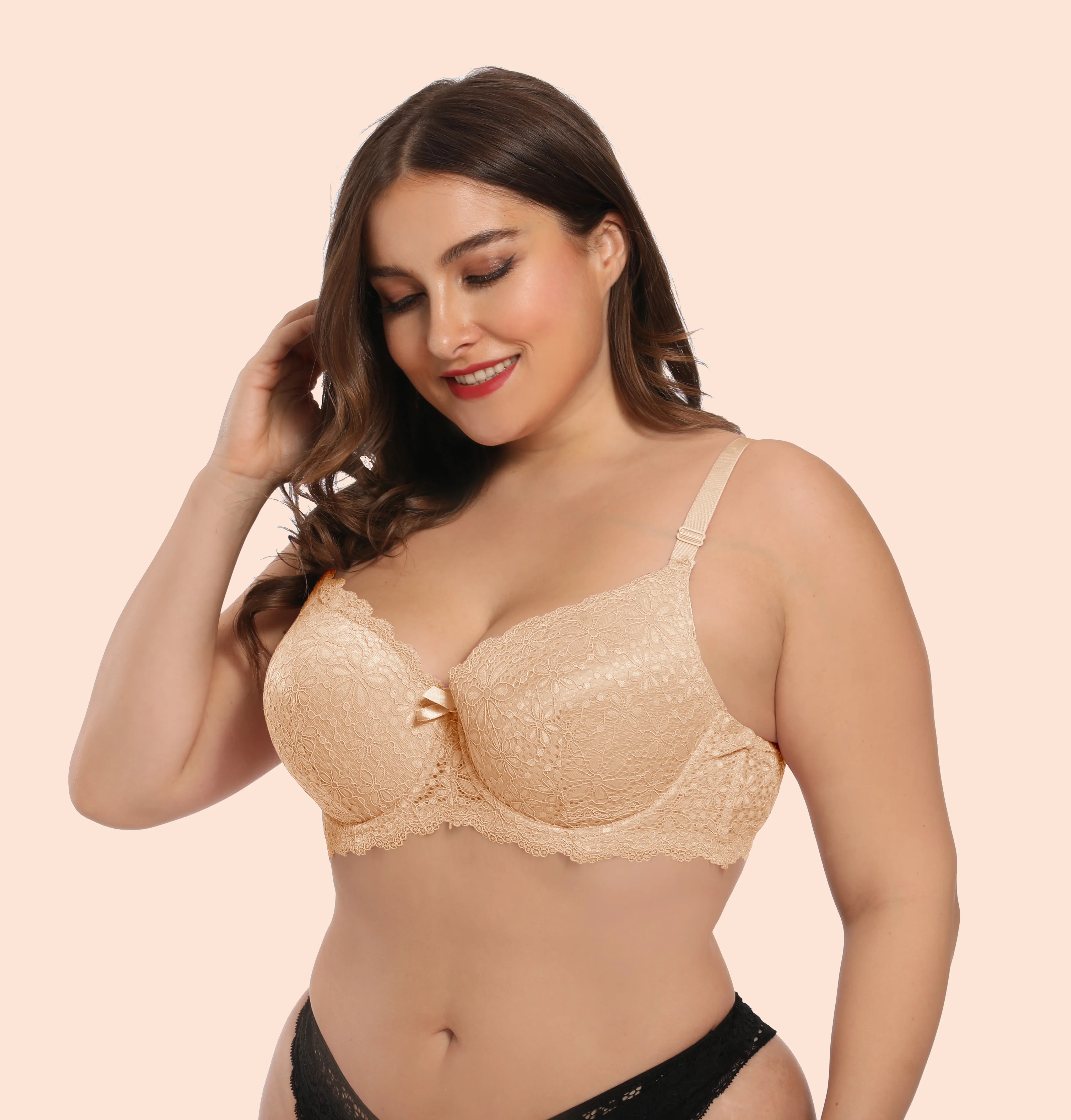 Women Plus Size Full Cup Bra Large Push Up Seamless Lace Bralette