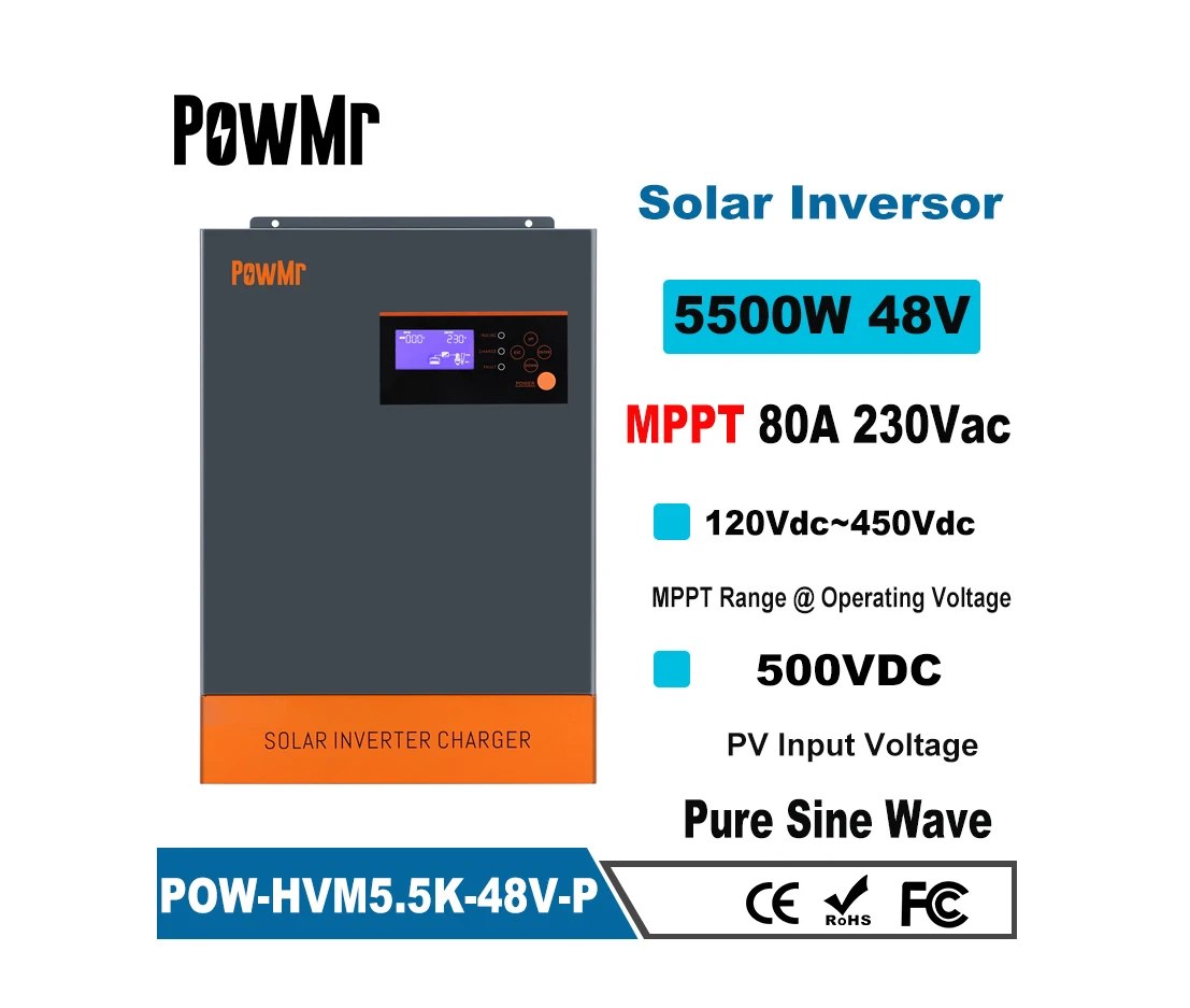 PowMr 6200W 48V Solar Inverter Pure Sine Wave MPPT 120A Solar Charger  Controller