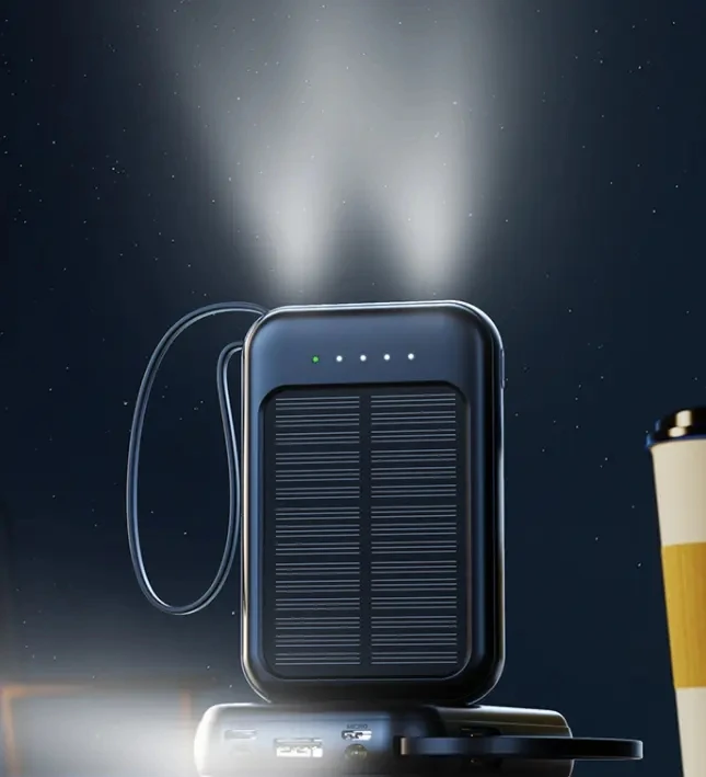 2024 Trending Custom Outdoor Mobile Charger Power Bank Station 20000Mah Portable Mobile Phone Solar Power Bank Built in Cables