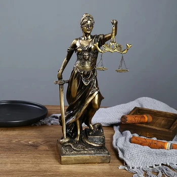 Bronze Goddess Themis Sculpture Lawyer's Office Judicial Fairness Legal Balance Art Deco Style Portrait Plastic Material Rope