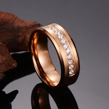 Fashion rings Jewelry Wholesale 8mm Rose Gold Plated stone inlay Tungsten Ring For Men Women Engagement Wedding Band