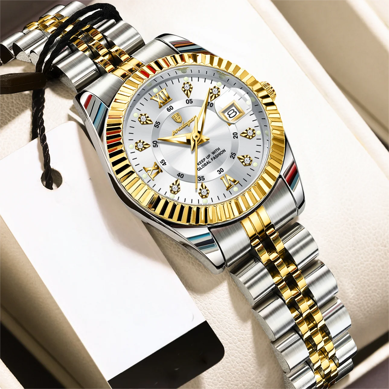 Elegant Women\'s Analog Quartz Watch - Gold & Silver Stainless Steel, Waterproof Premium Luxury Woman Watch Waterproof Date High Quality  main image 3