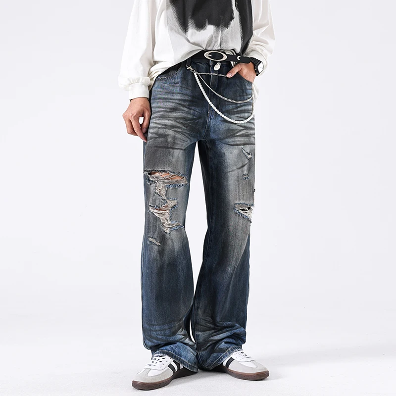 Men Vintage Fashion Make Dirty Dye to Wipe Dirty Wide Leg Baggy