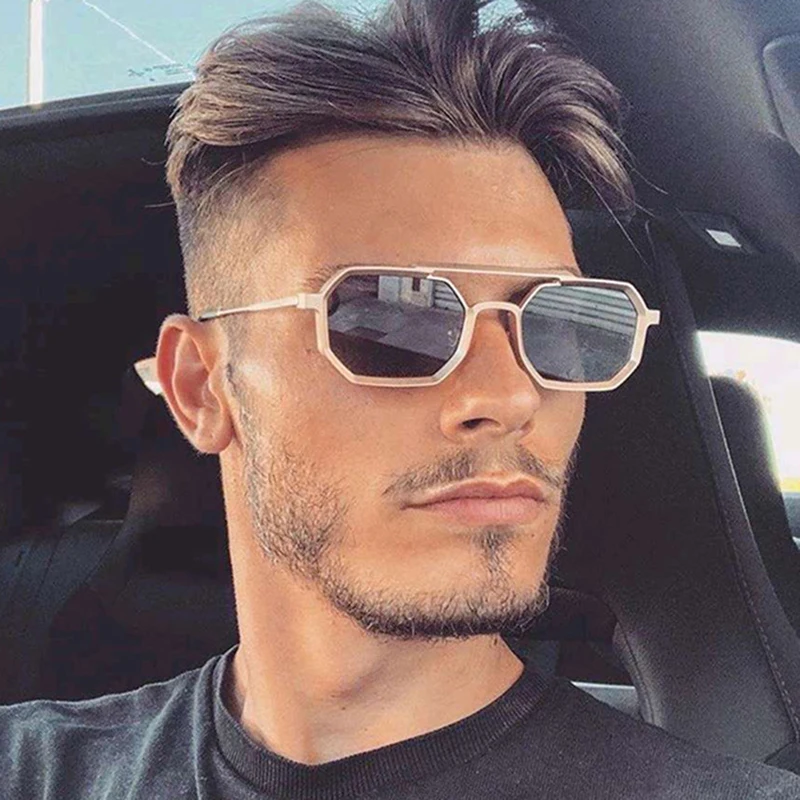 Custom Logo Retro Women Small Frame Punk Sun Glasses Alloy Polygon Steampunk Sunglasses for Men
