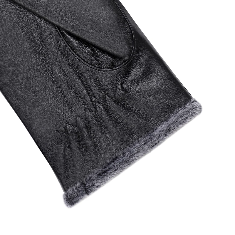 Gentlemen Faux Leather Warm Winter Man Outdoor PU Gloves