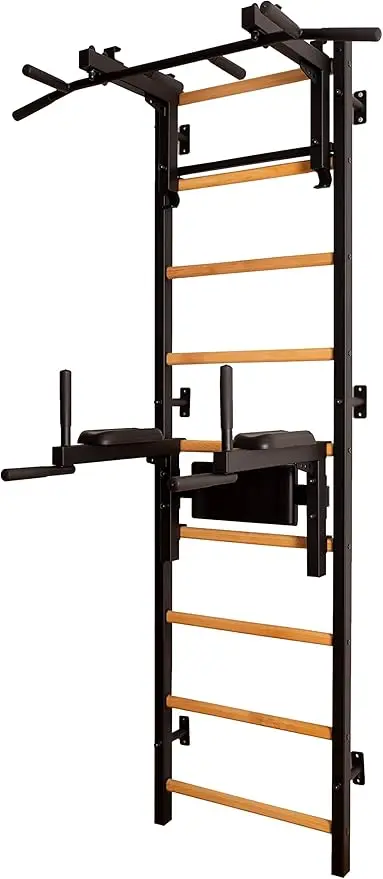 Wellshow Wooden Swedish Ladder Wall Stall Bar Indoor Chin up Bar Workout Equipment for Home Exercise Physical Therapy Gymnastics