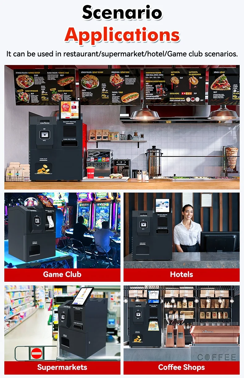 USW 10.1" Custom Cash Handling Machine Supermarket Coin Dispenser Price Change Bill to Coin Exchange Machine Cash Recycler Kiosk