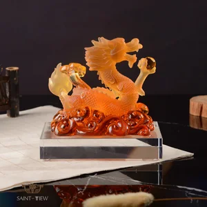 Traditional Feng Shui Fengshui Dragon Statue Crystal  Home Decoration Custom Chinese Handmade Dragon Sculpture