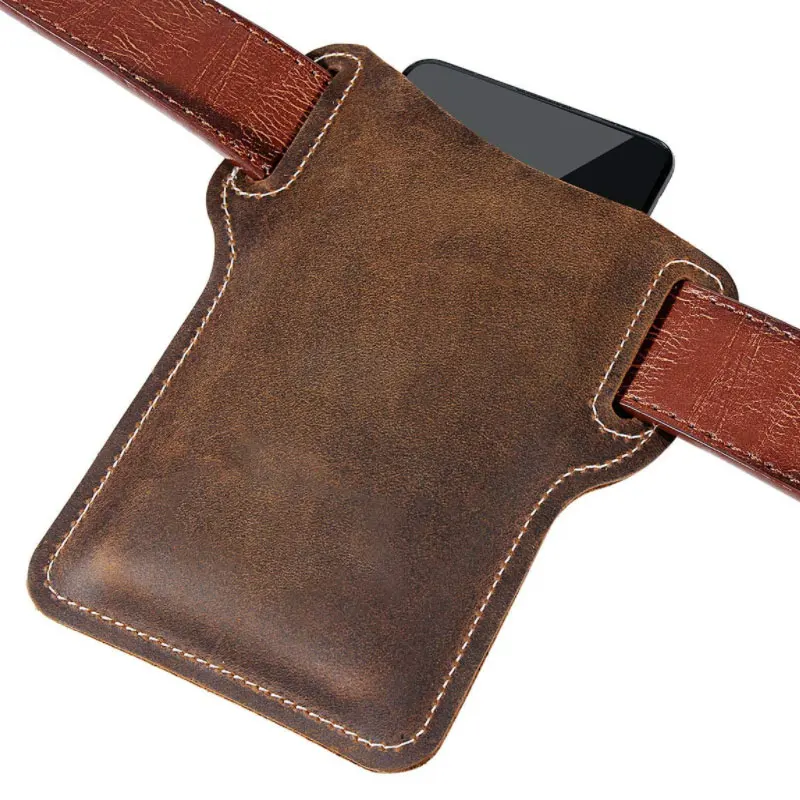 Retro Genuine Leather Waist Bag Cell Phone Holster Case Pouch Belt