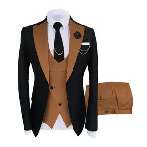 Best Price Men's 3-Piece Fall Wedding Suit Single Breasted Zipper Fly Brown Black Pant Coat Plus Size New Arrival Breathable