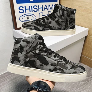 Fashion High Top Men's Canvas Shoes Street Walking Flat Bottom Casual Shoes Outdoor Sports Trendy Camouflage Board Shoes