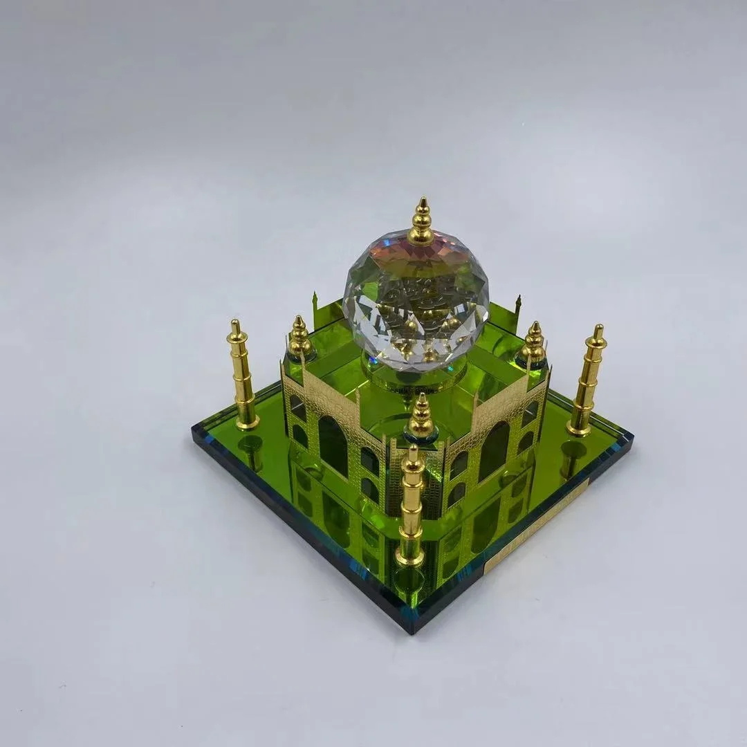HIGH QUALITY Gold Plated Crystal Glass Taj Mahal Model Indian Tourist Souvenirs Gifts