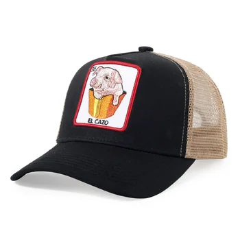 5 Panel Curved Brim Cotton Baseball Cap Foam Animal Trucker Hat Caps with Custom Patch Logo