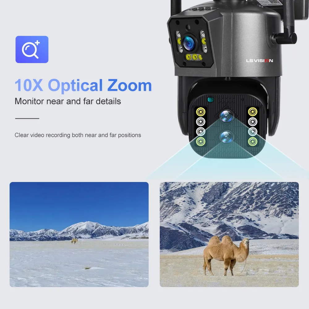 LS VISION Dual Lens 4MP HD 10x Zoom PTZ Camera Automatic Tracking Full Color Night Vision WiFi Outdoor Security Camera