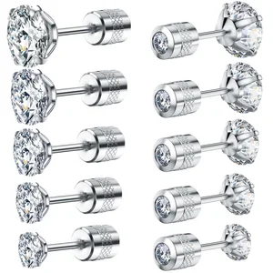 Hypoallergenic Trendy Women Men Earrings Cubic Zirconia Silver Gold Stud Earrings Surgical Stainless Steel Stud Earring Set for