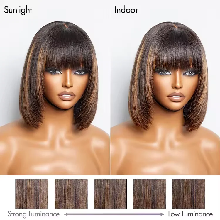 Layered Light Yaki Straight Pixie Cut Bob Wig Raw Virgin 99J Brown - Main Image