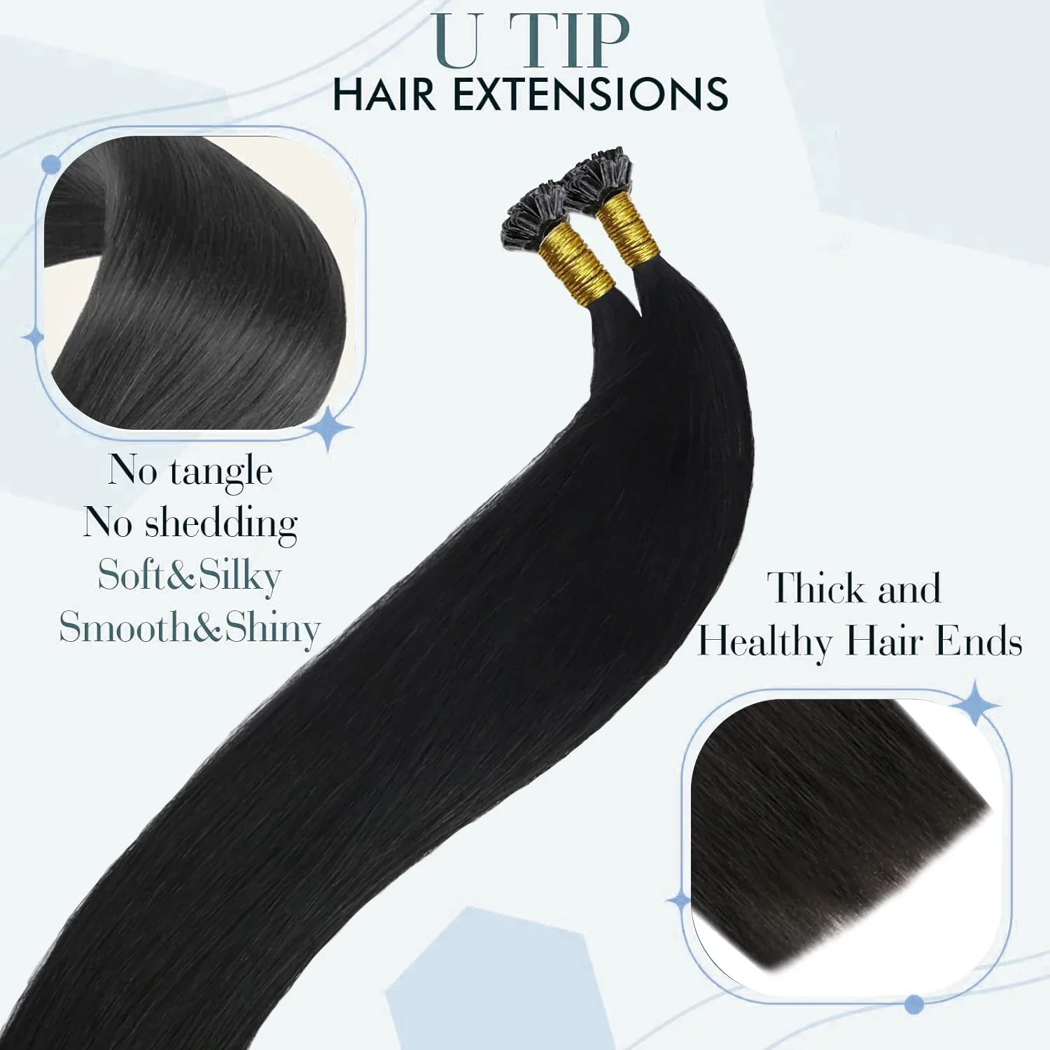 Extension per capelli lisci neri con punta a U, 100% veri capelli umani, colore 1B, 16-26 pollici, extension per capelli con fusione, confezione da 50 grammi per donna_voghion.com