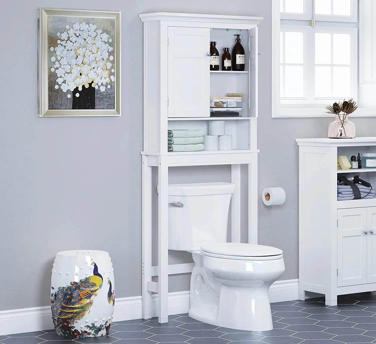 Автономный белый шкаф для ванной комнаты современный хранения в