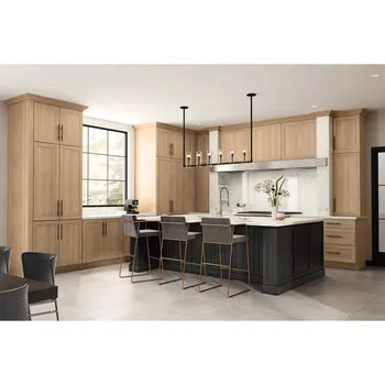 Custom European Luxury Style Solid Wood White Oak Modern Kitchen Cabinet With Black Island - Buy ...
