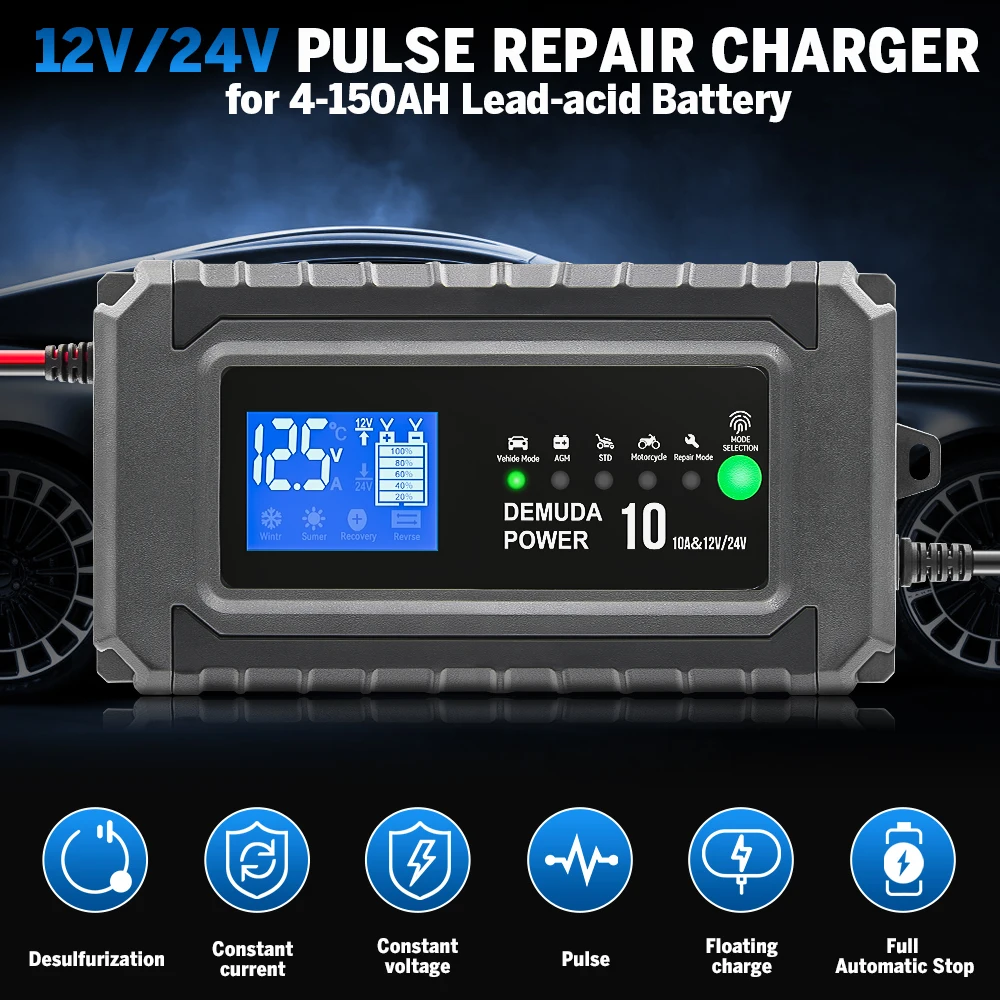 12v 24v Dc10 10a Power Universal Car Battery Charger Battery Maintainer