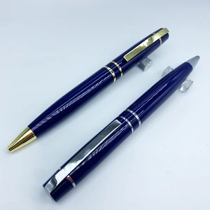 High Quality Heavy Luxury Blue Metal Pen With Custom Logo Stationery and School Supplies Promotion Twist Metal Ballpoint Pen