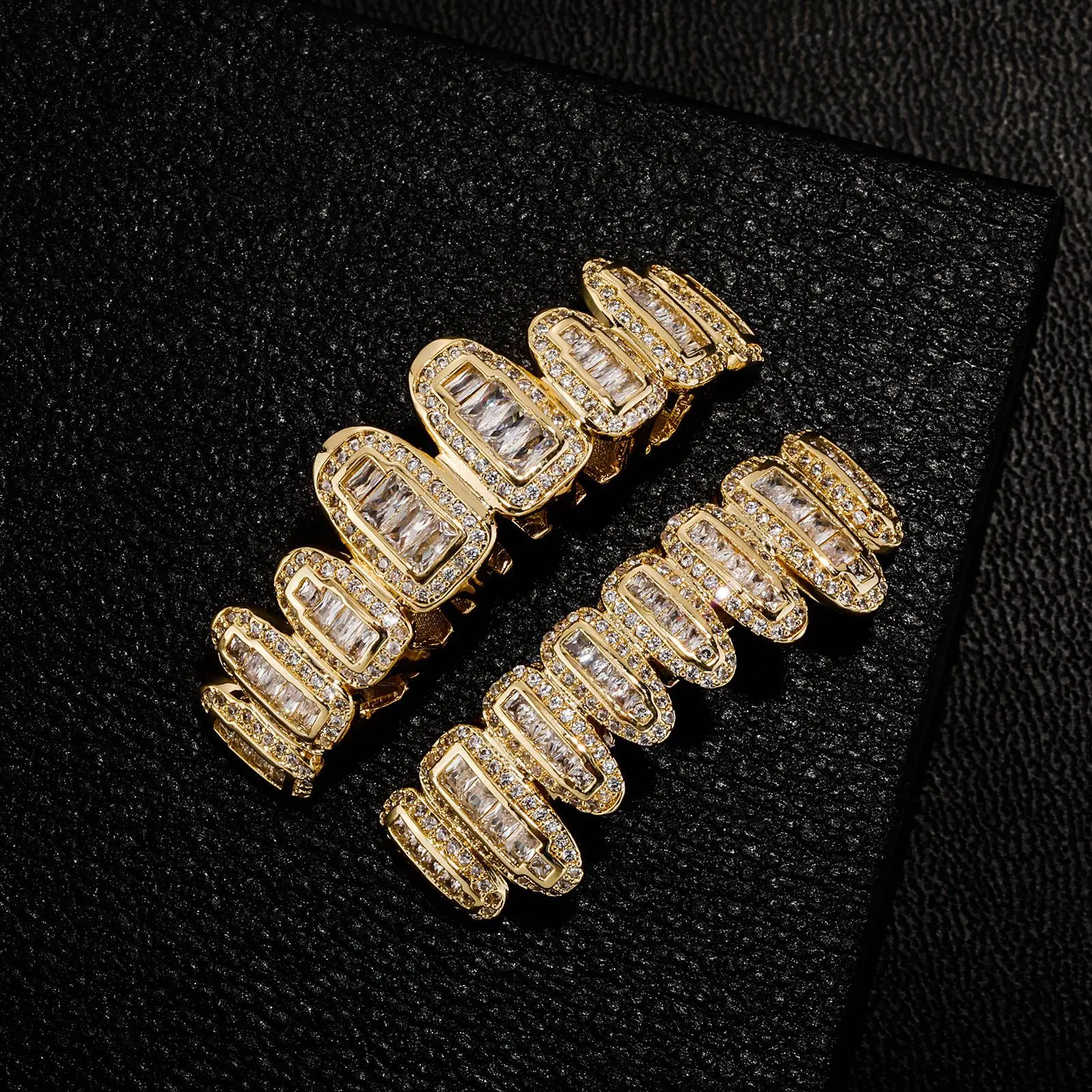 Diamond Grillz, Kucheed Bling Cross Teeth Grills Cap, 18K