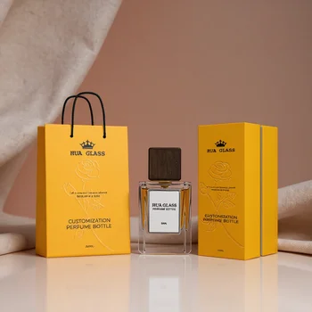 Luxury Square Parfum Botol 30ml 50ml Heavy Base 50ml Empty Glass Fragrance Perfume Spray Bottle 100ml with Wooden Lid