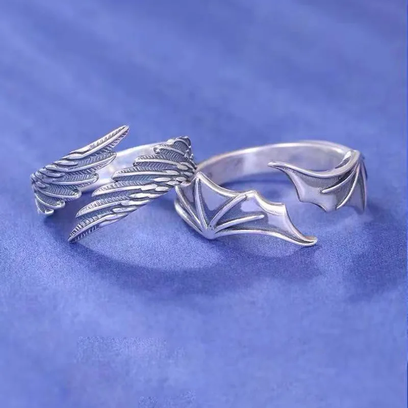 2025 Creative Couple Ring Personalized Open Ring Angel and Demon Wing Ring for Man Women