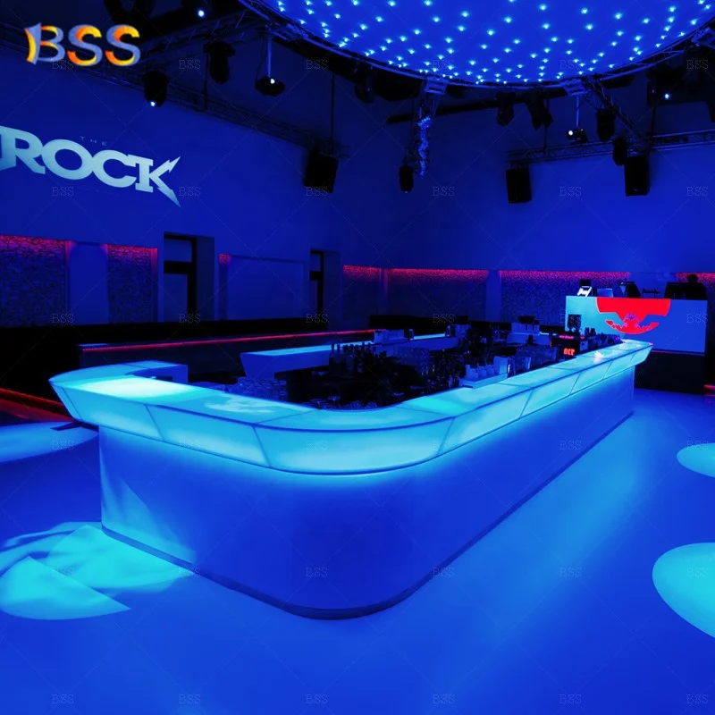 Pub Counter Table U Shape Modern Design Translucent Corian Led Night Club Bar Counter