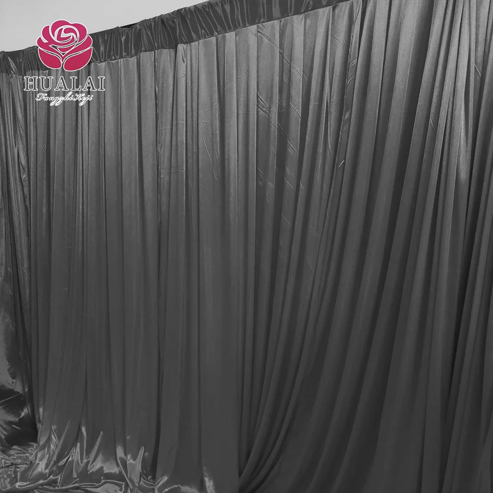 FBJ038 Cheap Simple Solid Black Shiny Ice Silk Sheer Backdrop Panels Curtain Drape for Wedding Stage Party Decoration