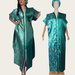 New Arrival African Luxury Rich Hight Quality Elegant Dress Set With Scarf 3d Floral Material Maxi Dresses Robe for Women