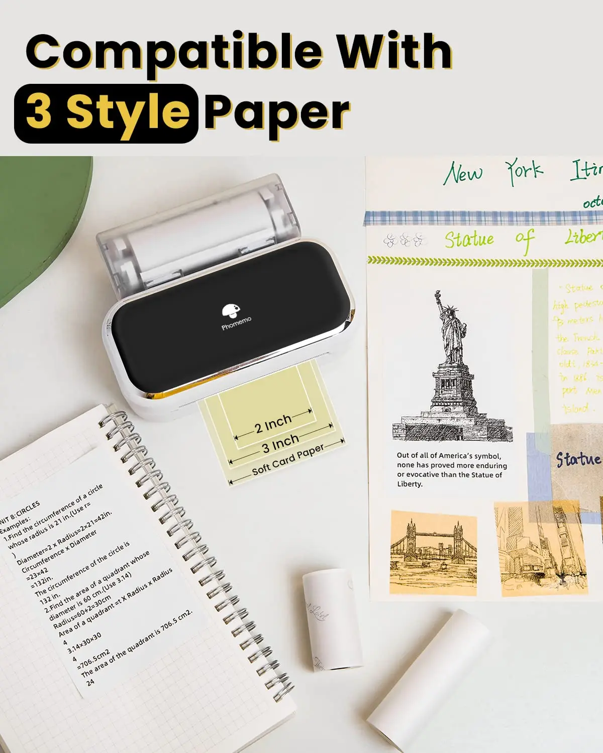 Phomemo M02 Mini-printer met 3 labelrollen, zakprinter voor smartphone, bluetooth-sticker, thermische printer voor studie, notities, foto's, dagboeken