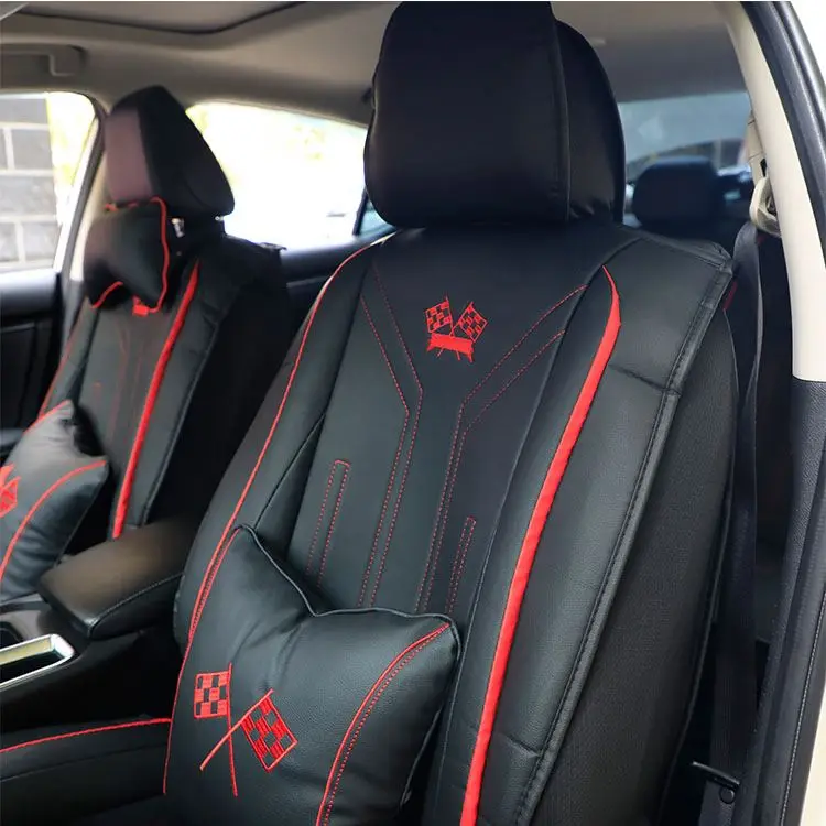 Универсальные аксессуары для интерьера автомобиля, роскошный эластичный Износостойкий чехол из искусственной кожи премиум-класса для автомобильного сиденья с подушками на подголовник