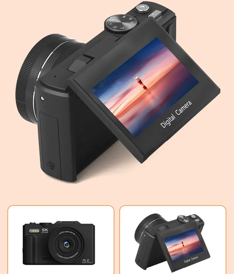 CAMKORY Digitale camera 4K fotocamera 48MP met 32G kaart autofocus optische zoeker camera fotocamera fototoestel compacte camera met 2 batterijen digitale camera, kindercamera, compacte reiscamera