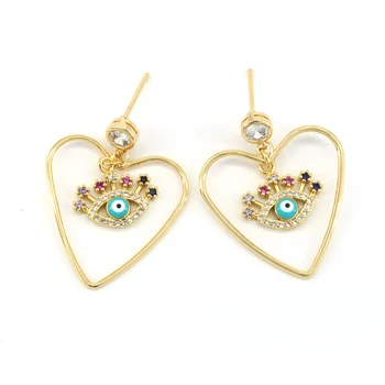 Jewelry manufacturer women18K gold plated brass zircon Korean devils blue eye earrings
