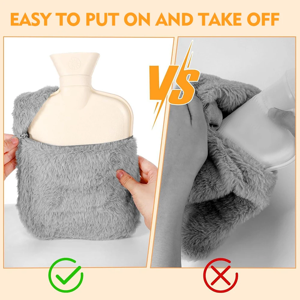 wholesale custom plush hot water bag cover with pocket for winter hand warmer quick supply hot water bottles cover