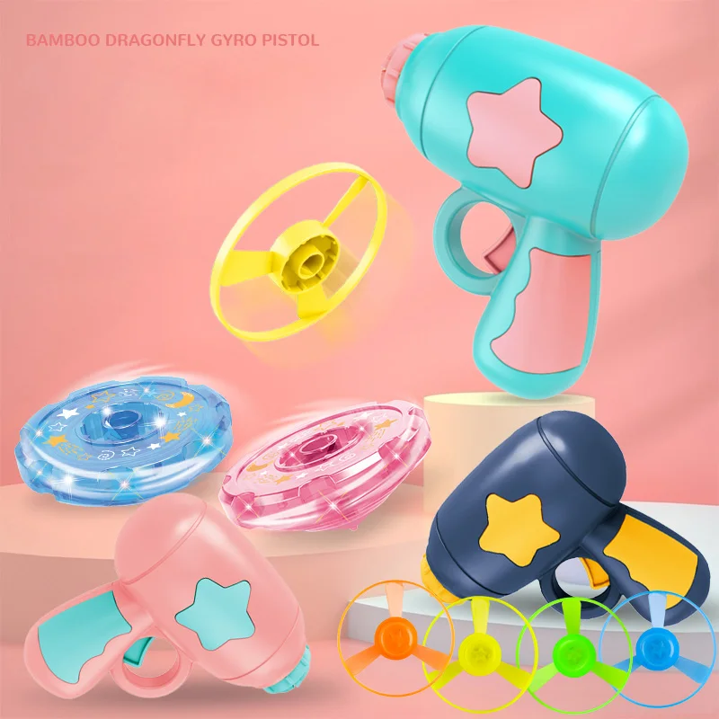 Красочное освещение One-Touch открытый бамбуковая Стрекоза катапульта пистолет подарок для ребенка летающее блюдце Топ гироскоп