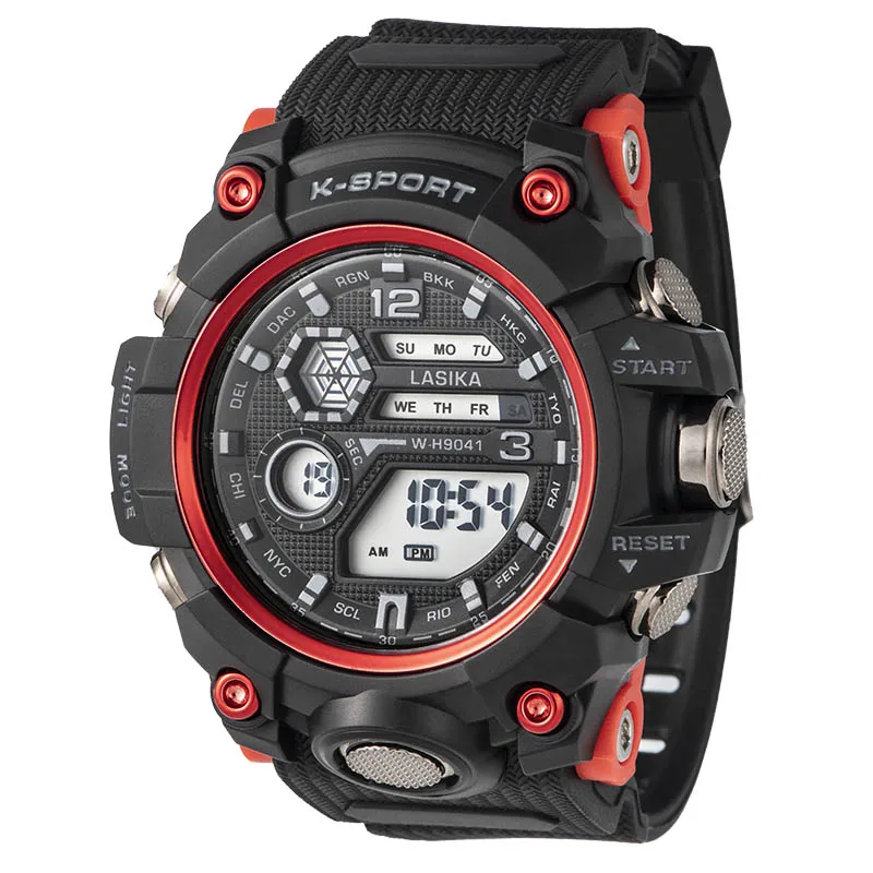 Lasika, venta al por mayor, reloj Digital deportivo, pantalla LED, 45mm,  30bar, resistente al agua, día/fecha, alarma, luminoso, para exteriores,  para