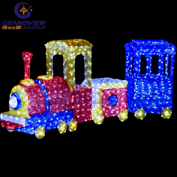 Factory Customized Illuminated Christmas Decoration Giant 3d LED Rope Light Train Motif Lights