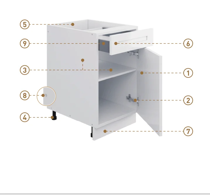 L Shape Kitchen Waste Bin Builtin Trash Can High Gloss Lacquer