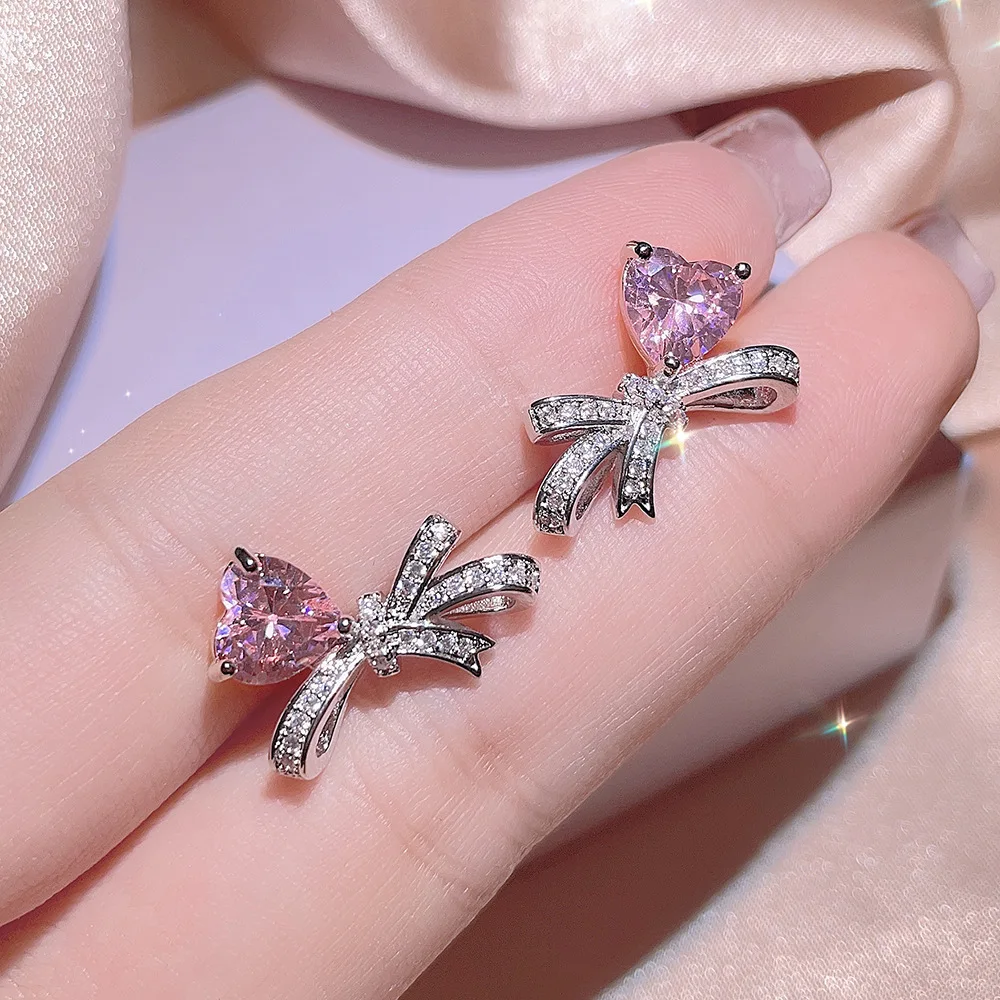 Luxurious Pink Zircon Bowknot Jewelry Set