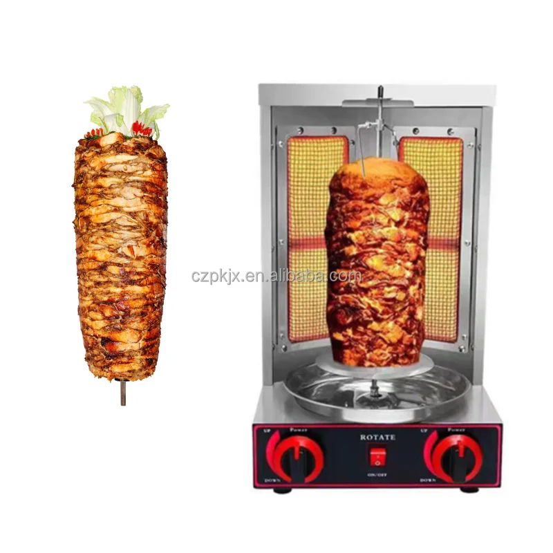 Two Burners Gas Electric 2 In1 Automatic Rotating Doner Kebab Machine Chicken Shawarma Grill Machine