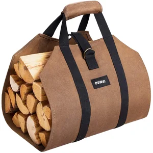 custom logo Modern Sleek Simple Firewood Bag Stand-Up Canvas with Large Capacity Portable Durable Log Tote Wood Storage Buckle Closure