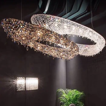 Oval shape hotel lobby oval crystal chandeliers ceiling luxury crystal pendant lamp for living room