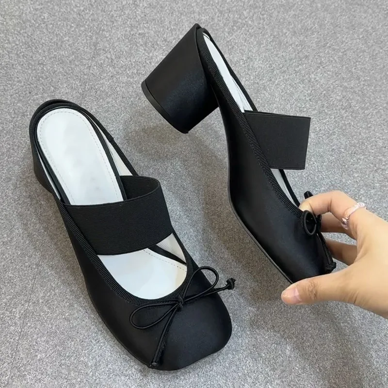 2024 Women Latest Close Toe Chunky Heel Outdoor Slippers Handmade Shoes High Heels Ladies Shoes - Image 2