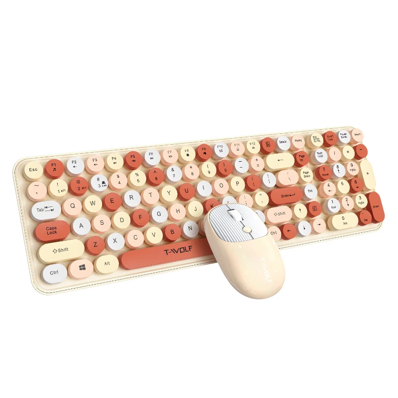 TWOLF TF350 Wireless Keyboard and Mouse Combo Colorful Keyboard Mouse Set with Round Keycaps Cute Wireless Mouse for Laptop PC